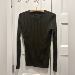 Banana Republic 100% Merino Wool Slim Fit Rib Crew Sweater - Olive - Small